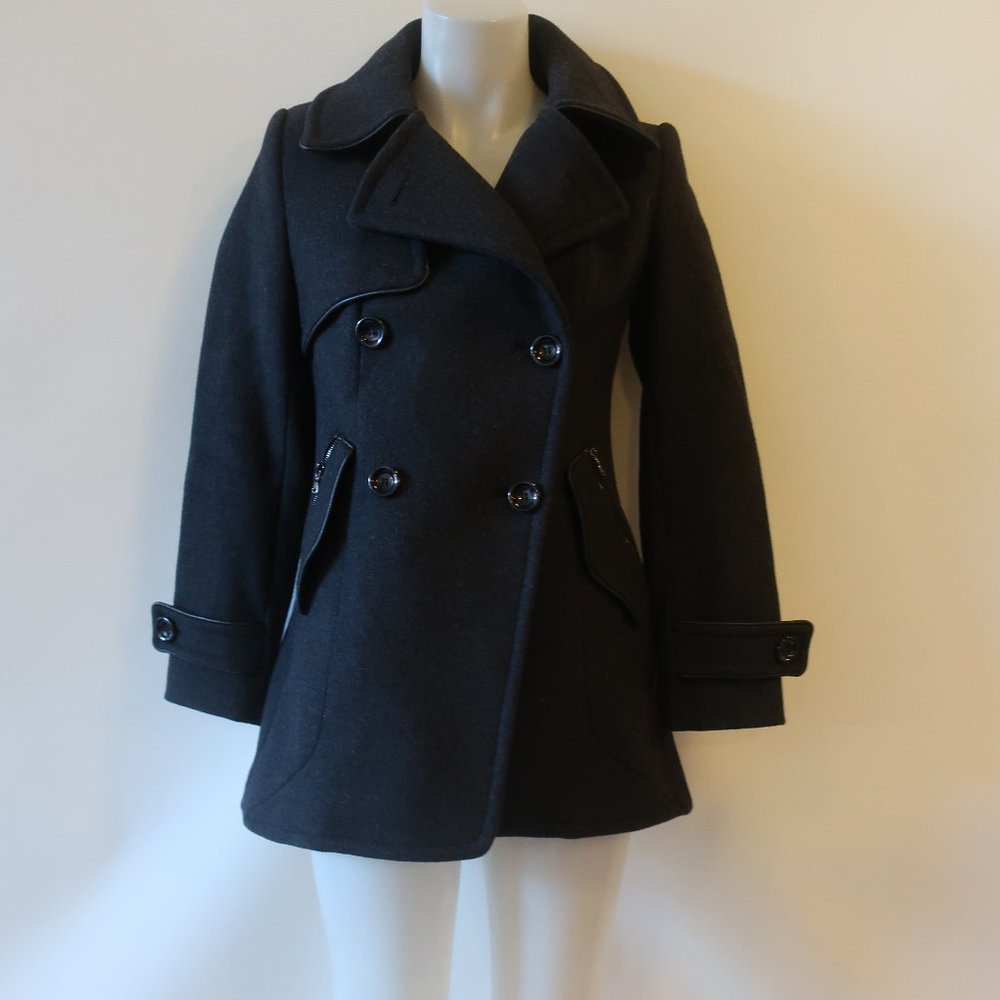 Trina Turk Black Double-Breasted Peacoat